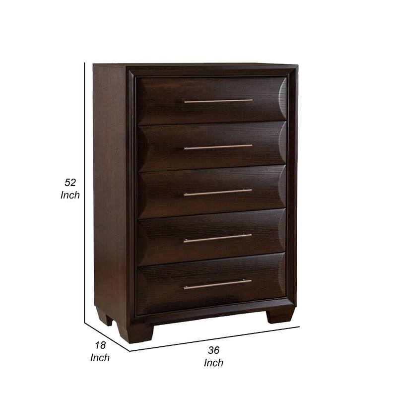 Nitz Tall Dresser Chest, 5 Drawers, Espresso Brown Solid Wood