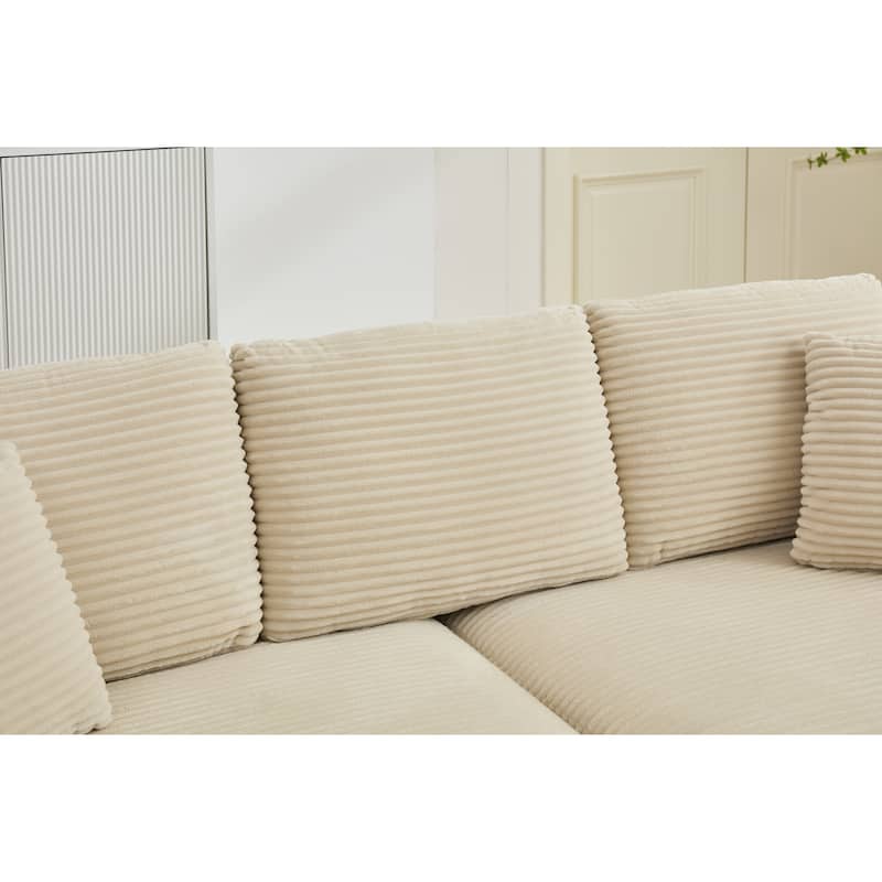 Modular Convertible Sectional Sofa with 2 Ottomans, 2 Seaters Corduroy Arms Couch, Loveseat Sofa with Cup Holders & USB Ports