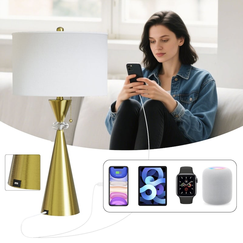 Maxax 28.25" Nickel Table Lamp Set with USB (Set of 2)