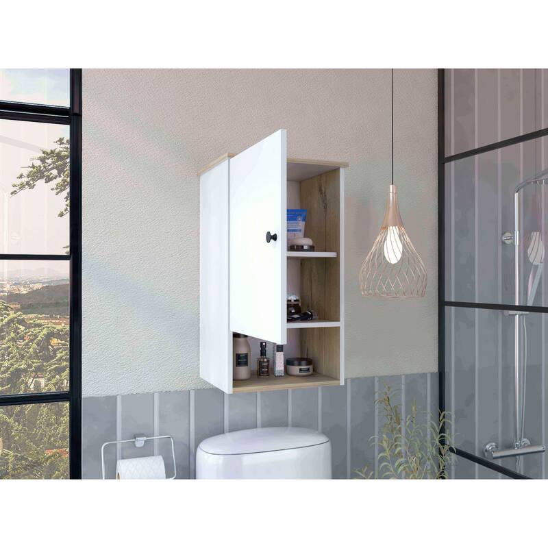 Medicine Cabinet with Soft Close, Single Door, Two Internal Shelves, Light Gray Finish - Easy Assembly