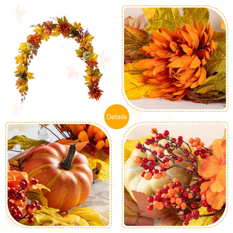 Glitzhome 72"L Fall Harvest Dahlia Pumpkin Berry Eucalyptus Floral Artificial Garland