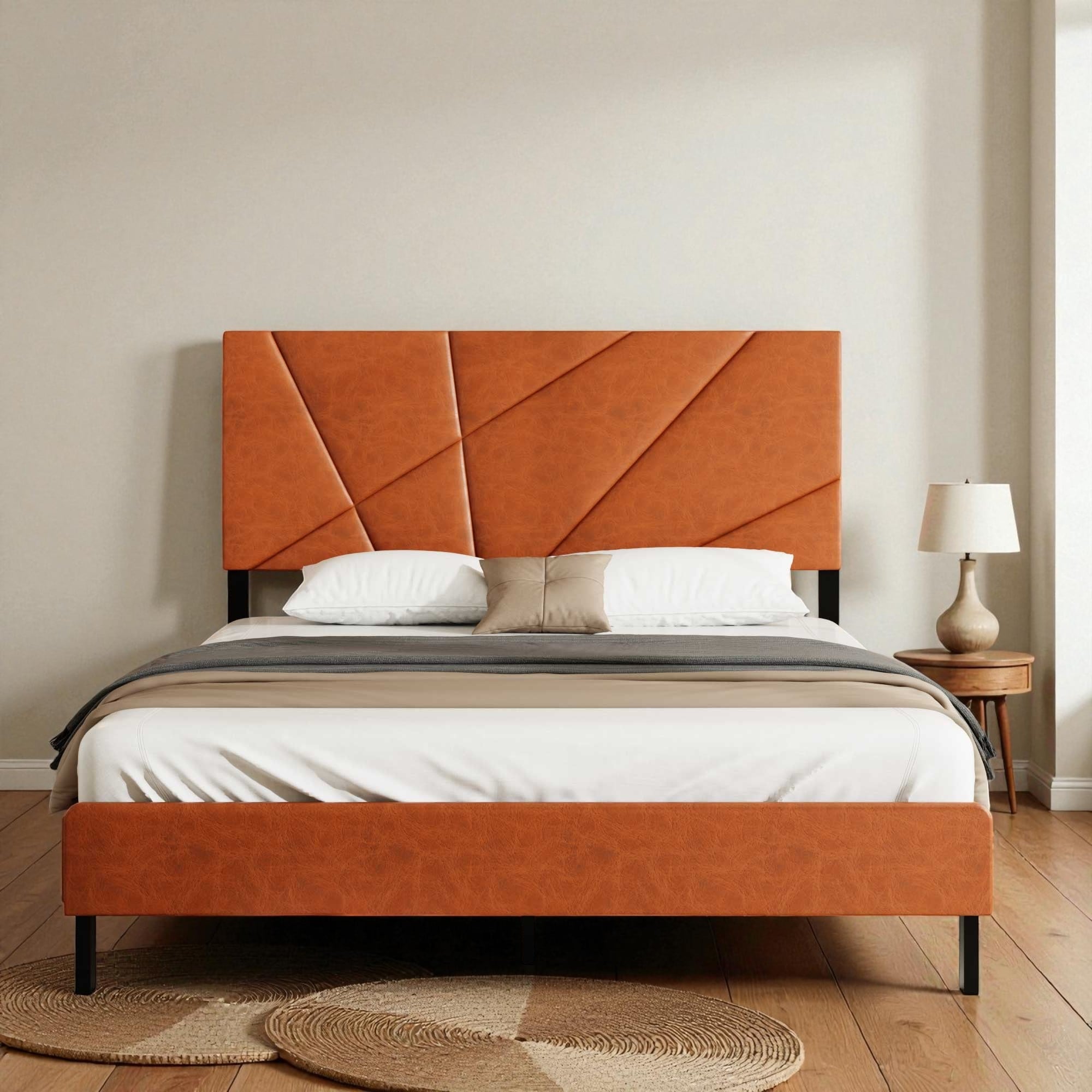 Full Size Upholstered Metal Platform Bed Frame with Headboard, Under Bed Storage, No Box Spring Required, Easy Assembly