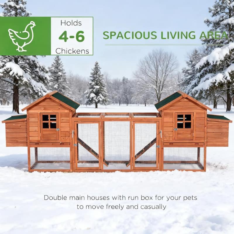 124" Large Dual Chicken Coop & Rabbit Hutch - Wooden Hen House & Poultry Cage