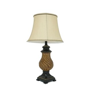 29 Inch Table Lamp, Traditional Round Beige Fabric Shade, Brown Plinth ...