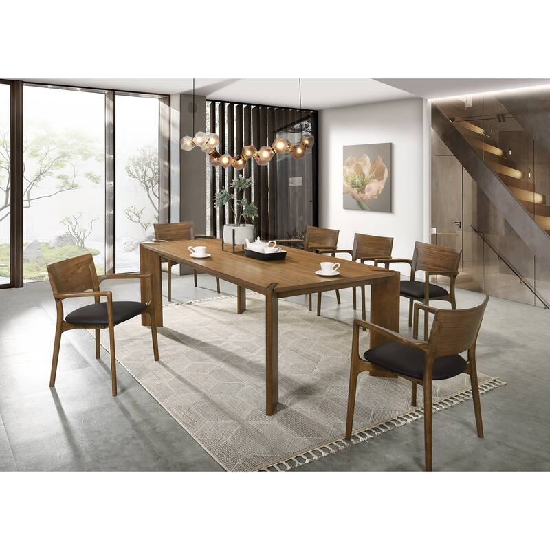 Modrest Edelman Mid-Century Modern Brown Leatherette & Walnut Dining Set