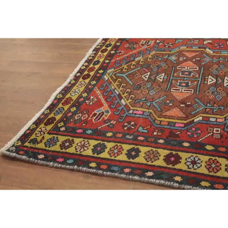 Hand Knotted Oriental 100% Wool Carpet Traditional Geometric Oranges & Rust Ardebil Runner Rug - 10' 11'' X 2' 11''