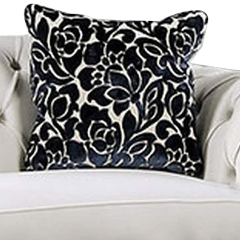 Div 87 Inch Chesterfield Sofa, 2 Pillows, Reverse Camelback, White Velvet