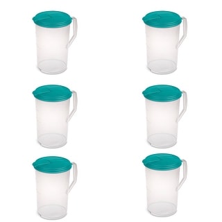 https://ak1.ostkcdn.com/images/products/is/images/direct/fe1521212e7ee70af90857eabccaf28f1d01b942/Sterilite-1-Gallon-Round-Plastic-Pitcher-and-Spout%2C-Clear-w--Color-Lid-%286-Pack%29.jpg