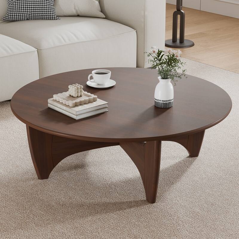 Round Modern Coffee Table Farmhouse Solid Wood Tea Table with Cross Sturdy Legs for Home Office Living Room - 16 in.H x 38 in.W