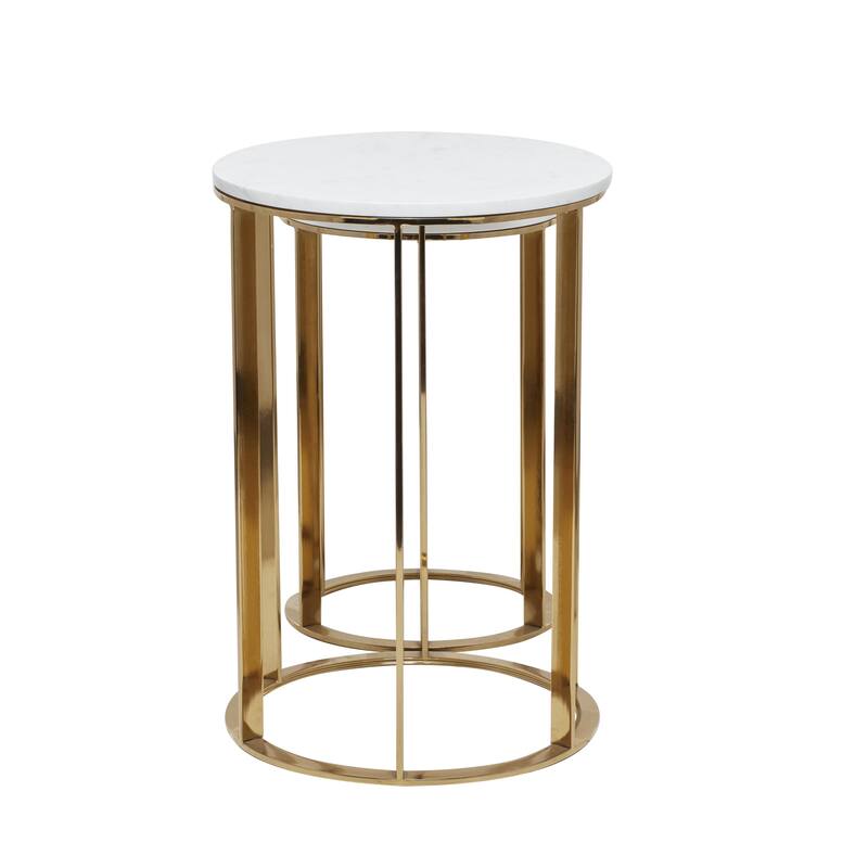Metal Accent Table with Marble Top - Set of 2 Gold - Roche River Decor