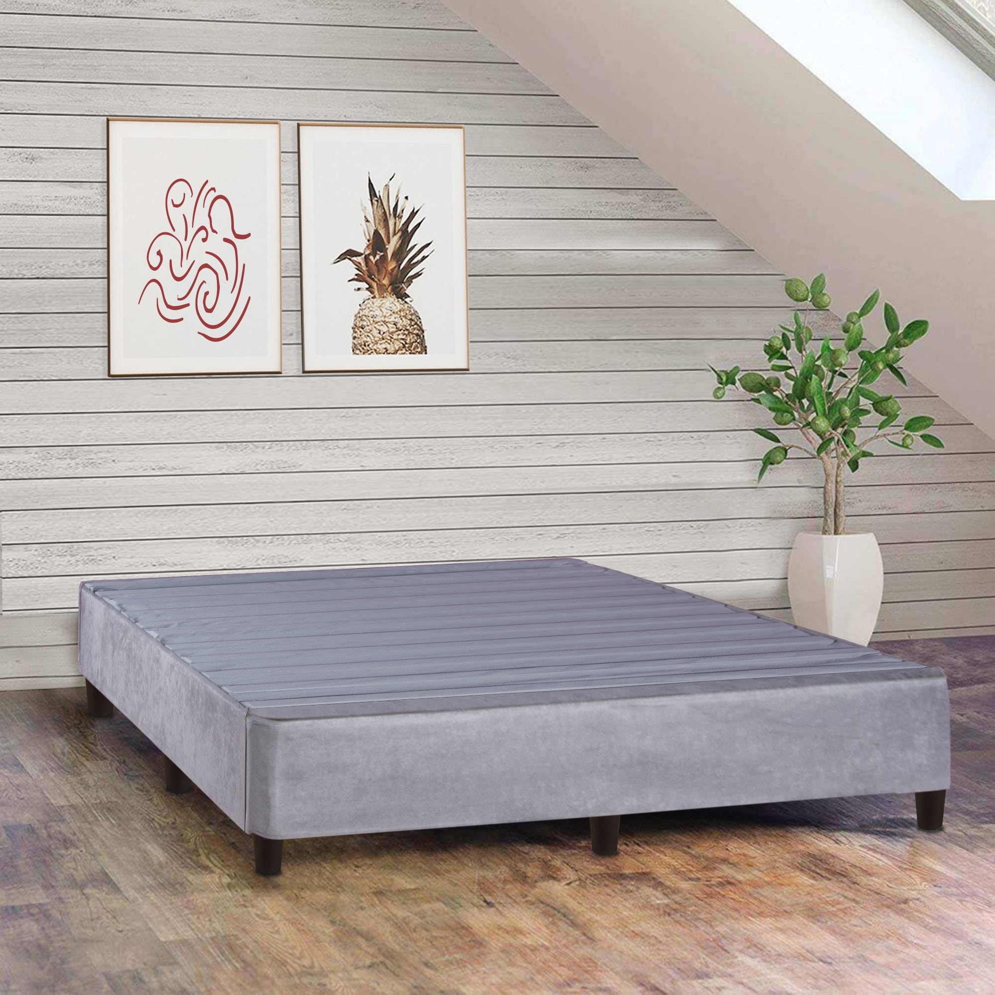 1.5 Inch Split Bunkie Board For Mattress Support - Fully Assembled, Grey, Twin Size