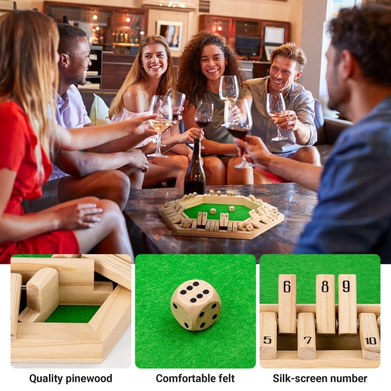 Shut The Box Game Upgraded Wooden Board Games 1-6 Players for Adults, Kids