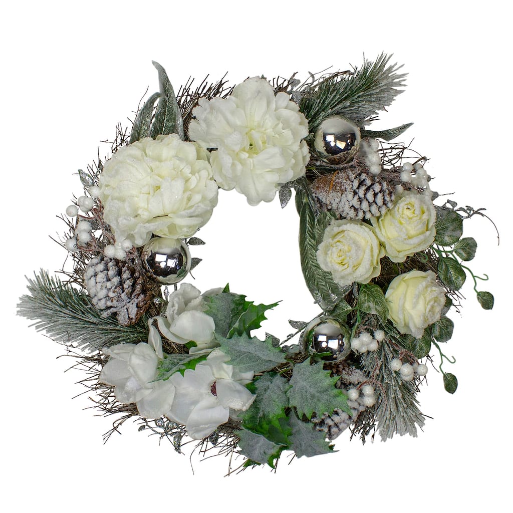 Floral Flocked Pine Artificial Grapevine Christmas Wreath - 24" - Unlit