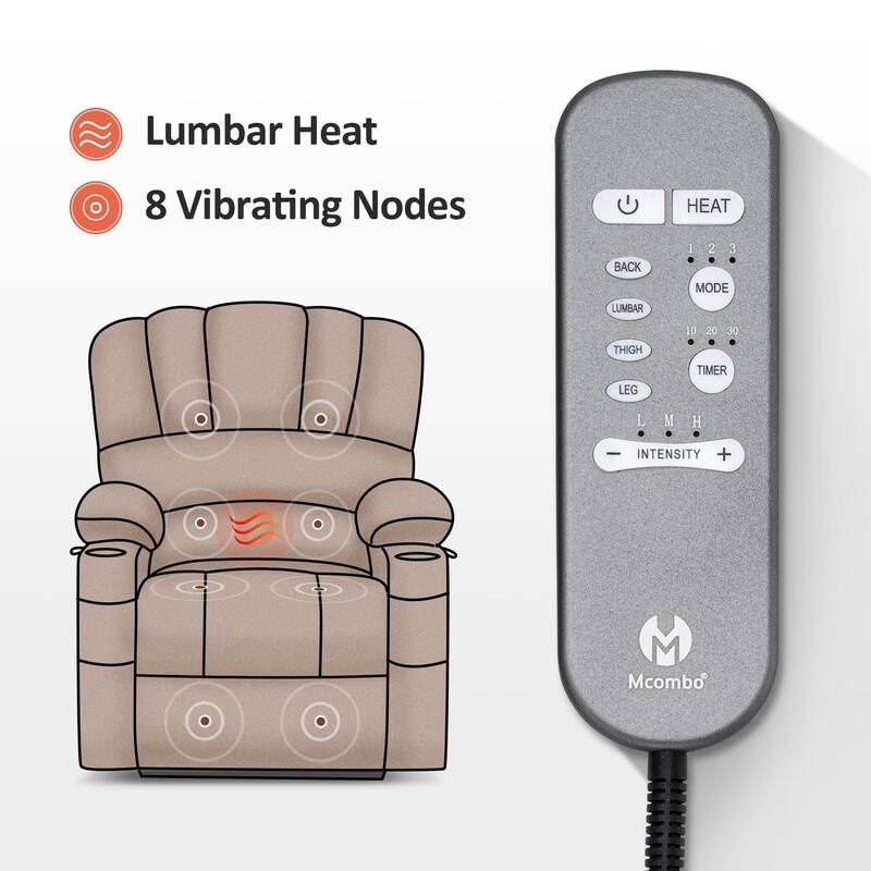 MCombo Power Lift Recliner Chair, Massage and Heat for Elderly, Extended Footrest,Cup Holders, USB Ports 7095