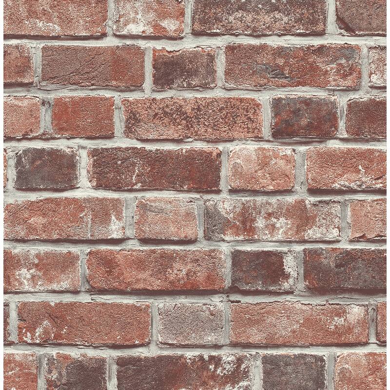 Seabrook Designs Distressed Red Brick Prepasted Wallpaper - 20.5 in. W x 33 ft. L - 20.5 in. W x 33 ft. L - Red & Charcoal