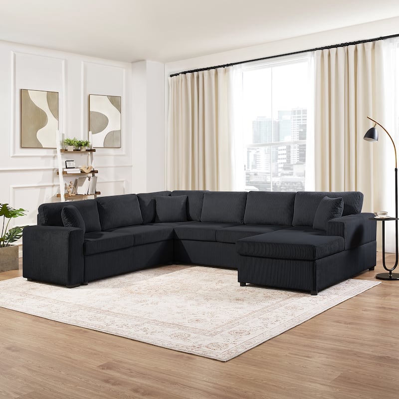 Roomfitters Oversized U-Shaped Sectional Sofa with Chaise Lounge and 3 Throw Pillows for Living Room