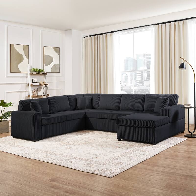 U-Shaped Sectional Sofa with Chaise Lounge and 3 Soft Throw Pillows for Living Room Oversized Corner Sofa