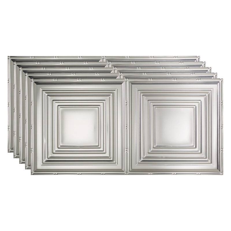 FASÄDE Traditional Style 3 Decorative Vinyl 2ft x 4ft Glue Up Ceiling Panel in Brushed Aluminum (5 Pack) - 5 Pack - Brushed Aluminum
