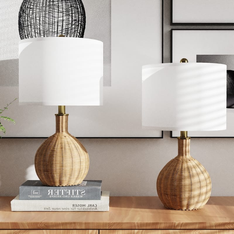 22'' Brown Rattan Bedside Table Lamps