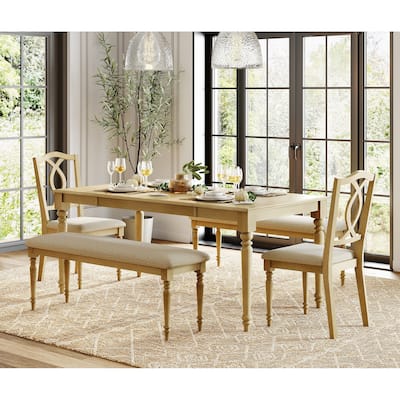 5-Piece Dining Table Set, Farmhouse Wood Dining Room Set for 6, Oak
