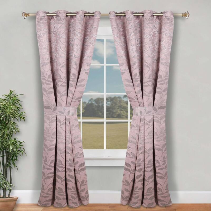 Superior Leaves Machine Washable Room Darkening Grommet With Ties Blackout Curtains, Set of 2