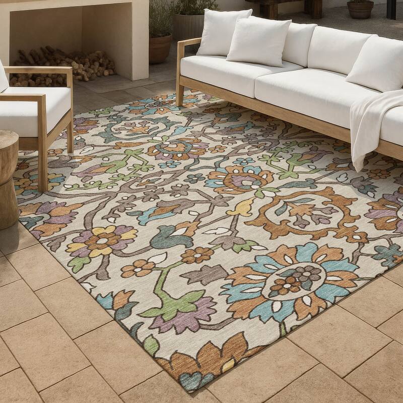 Machine Washable Indoor/ Outdoor Traditional Blanca Chantille Rug - Beige - 2'6" x 3'10"