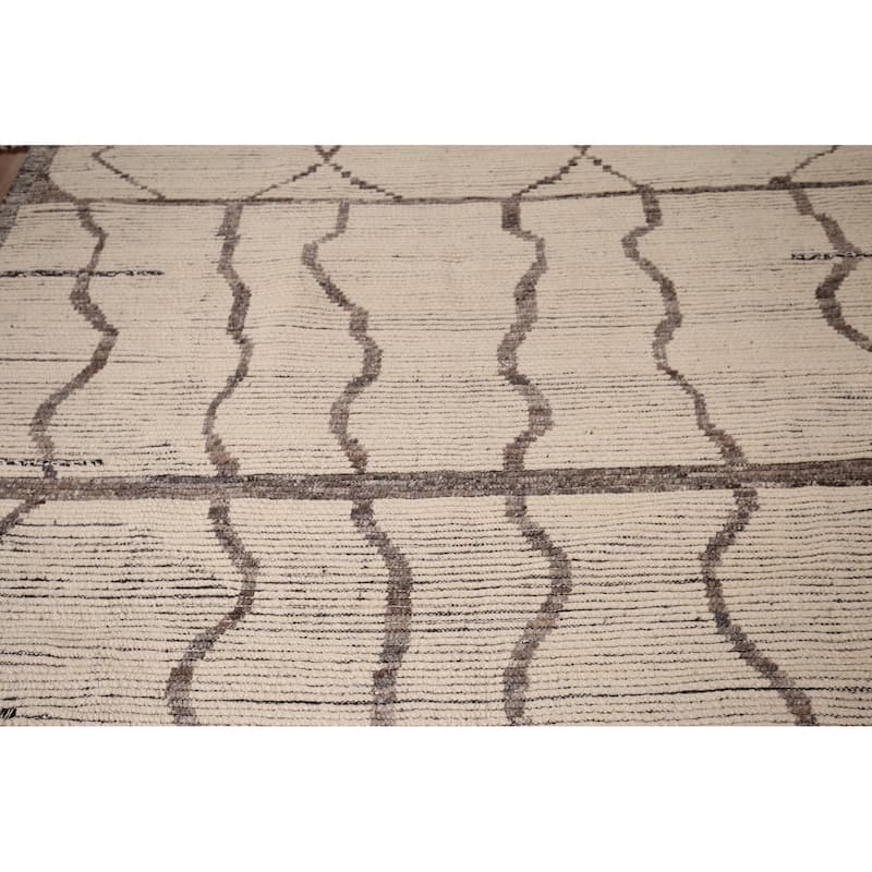 All-Over Striped Moroccan Abstract Area Rug Hand-Knotted Wool Carpet - 7'8"x 10'10"