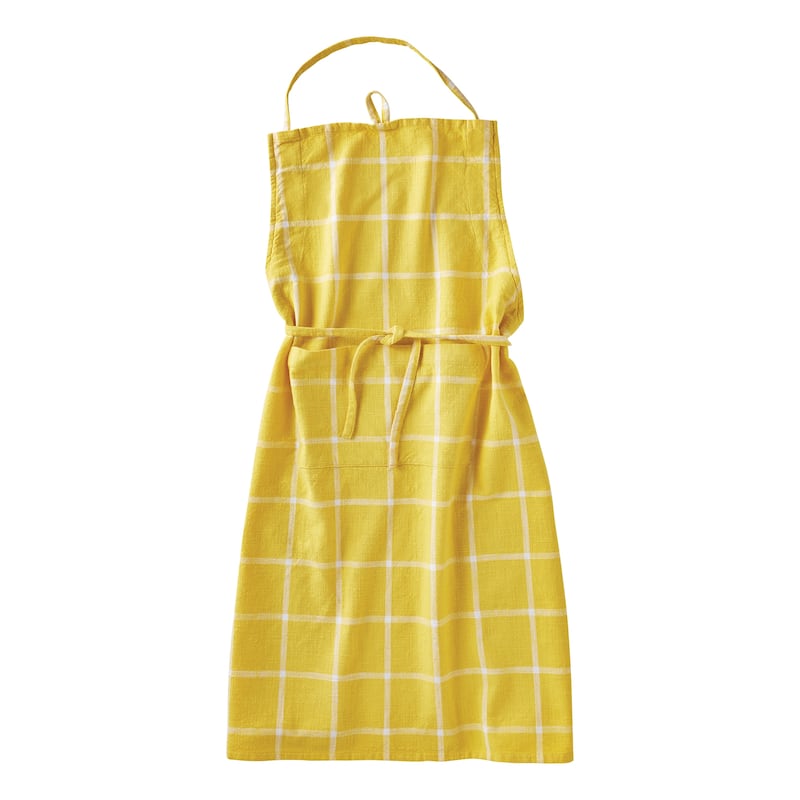 Classic Check Slub Bib Apron with Large Pocket and Waist Tie Yellow, One Size Fits Most, Machine Wash, Yellow