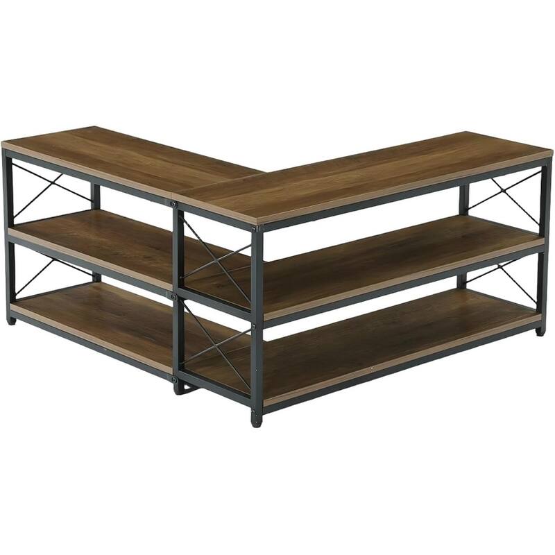 39.4" Corner Bench, 3-Tier L-Shaped Entryway Bench with Shoe Storage