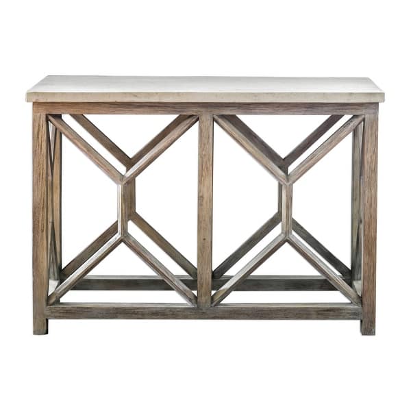 slide 2 of 5, Uttermost Catali 41 Inch Wide Wood Console Table with Stone Top by Warm Oatmeal