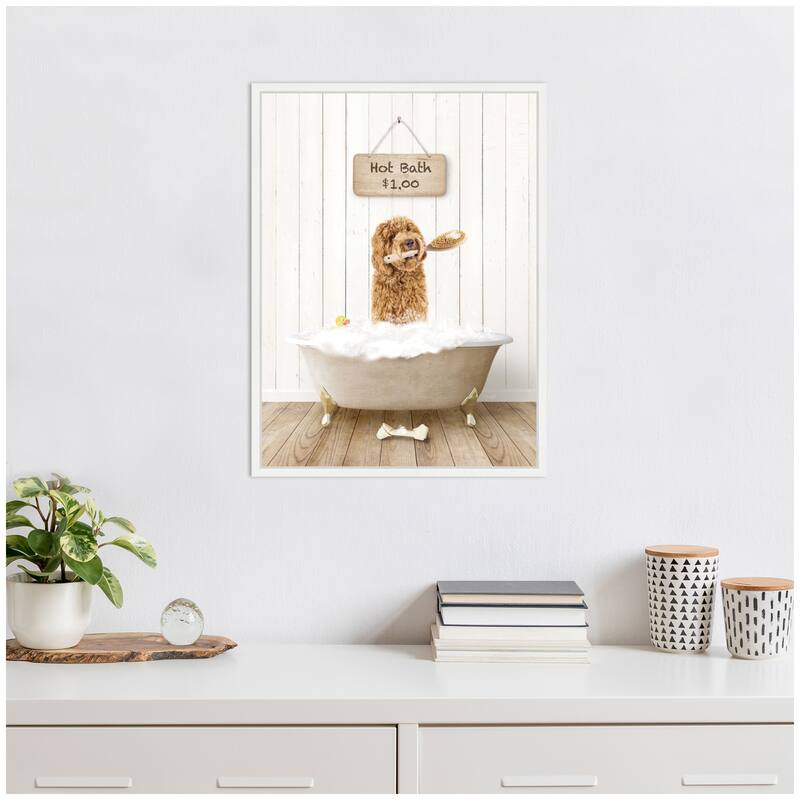 Kate and Laurel Sylvie Golden Labradoodle in Hot Bath Framed Canvas by Amy Peterson
