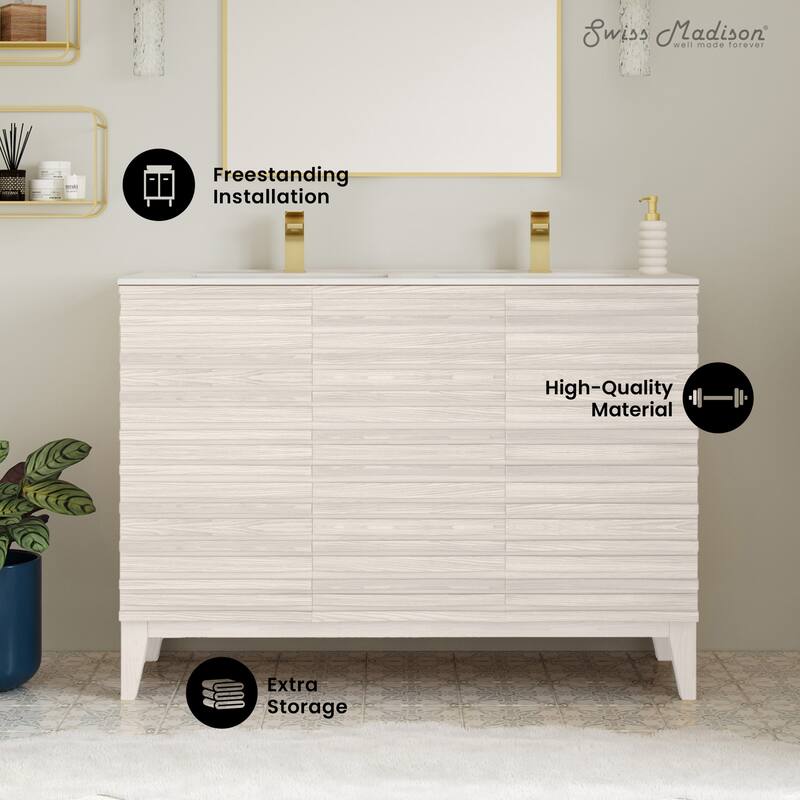 Cascade 48" Freestanding Bathroom Vanity In White Oak With Double Basin Sink Top - 48