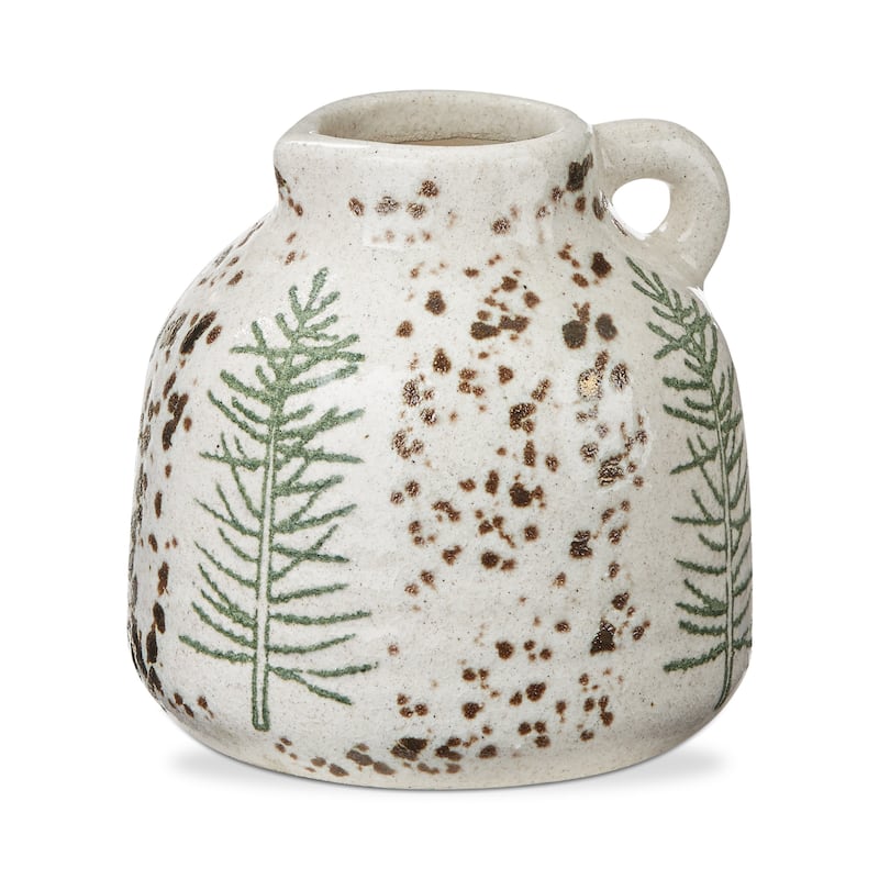 Small Pine Tree Decorative Vase - White Multi Ceramic Novelty Vase for Christmas - 5" H x 5" L x 5" W - Wipe Clean
