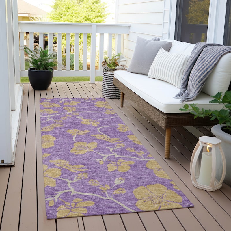 Machine Washable Indoor/ Outdoor Floral Zen Chantille Rug