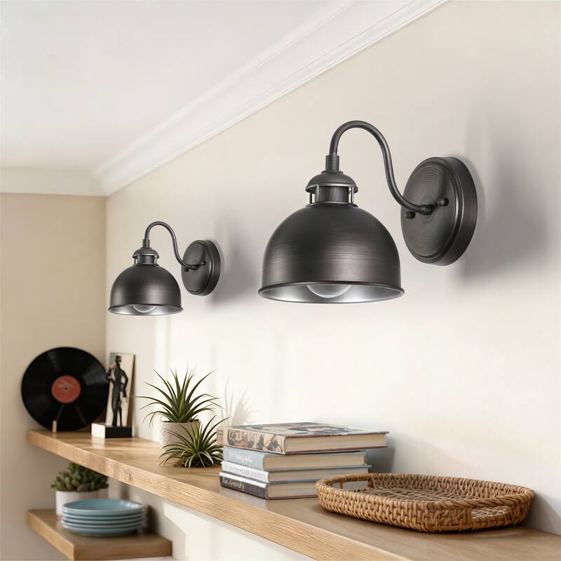 Modern Farmhouse 1-Light Dome Wall Sconce Brushed Silver Bathroom Vanity Light - D6.6"xH8.2"