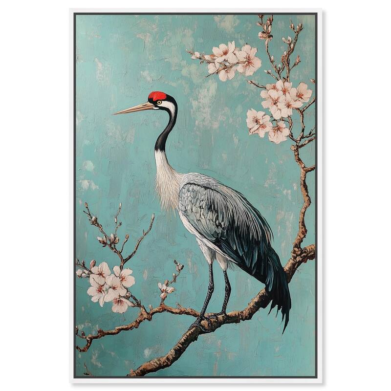Crane in Blossom Canvas by Art Remedy - White - 30" x 45"