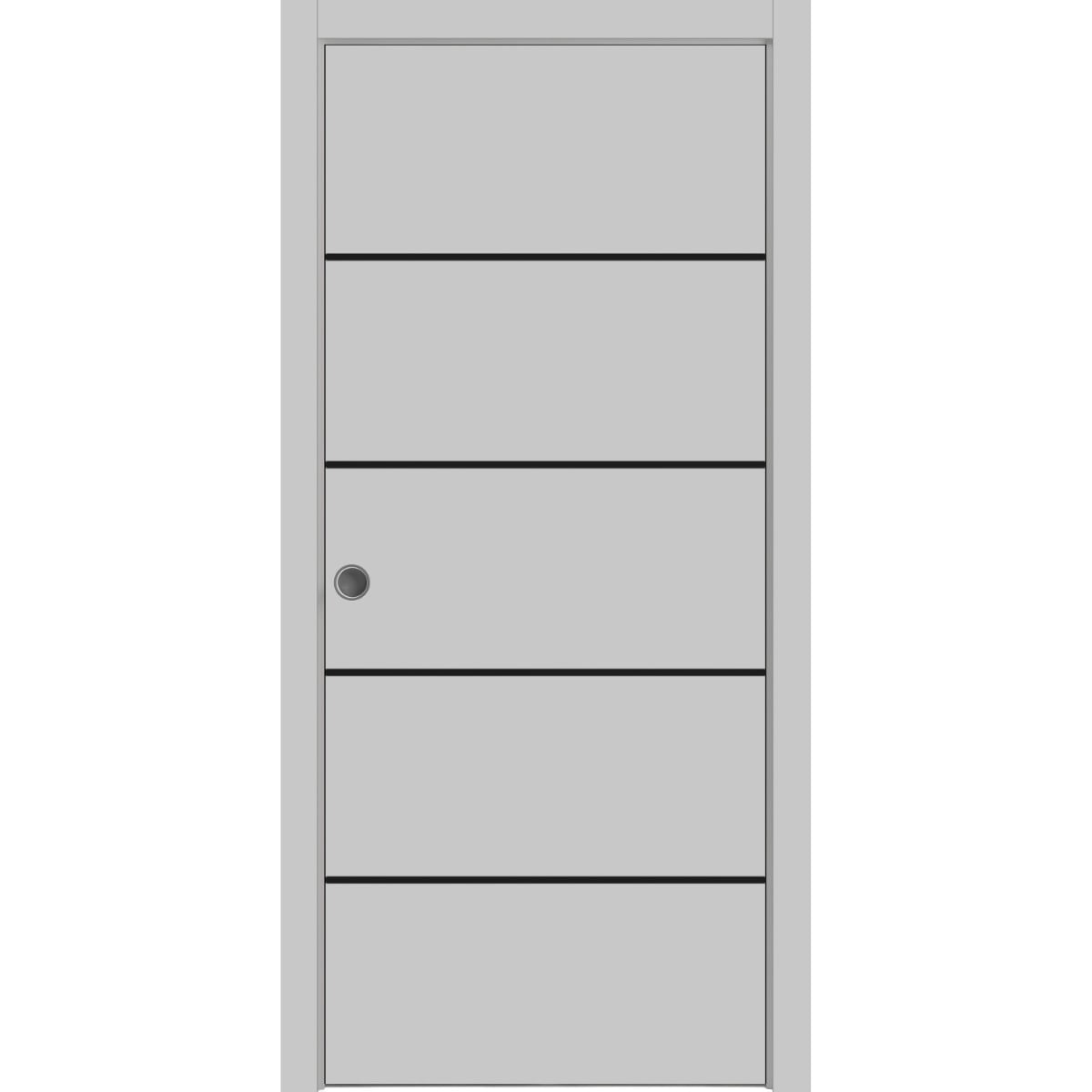 French Pocket Door 18x80 with Planum 0015 Grey Matte with Kit Trims Rail