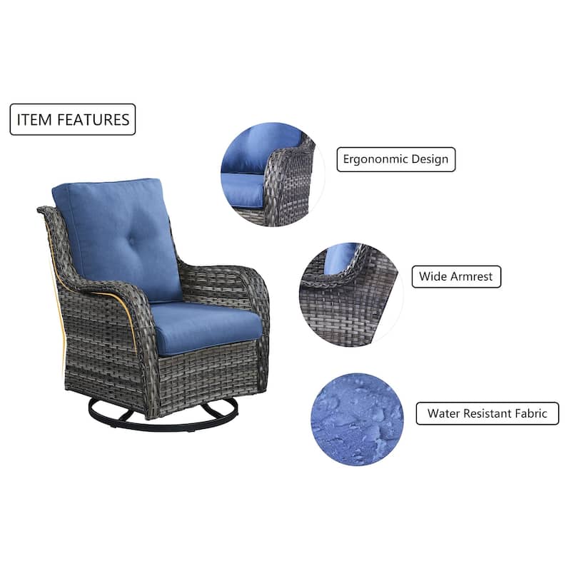 Gymojoy 5-piece Outdoor Wicker Swivel Rocking Chair Table with Ottoman