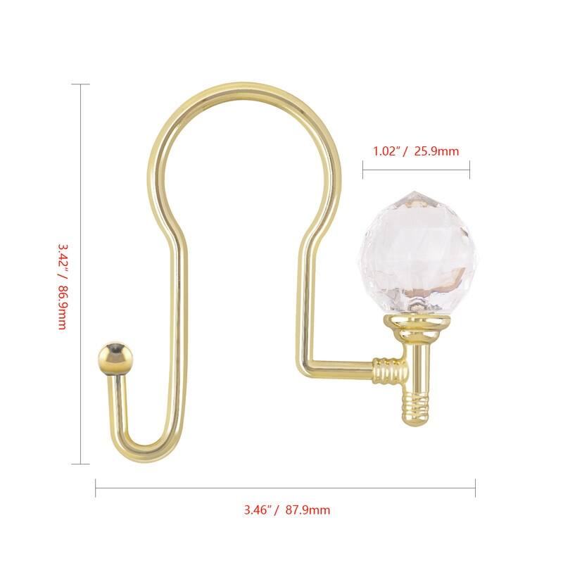 Utopia Alley Rustproof Zinc Double Shower Curtain Hooks for Bathroom, Crystal Design, Set of 12