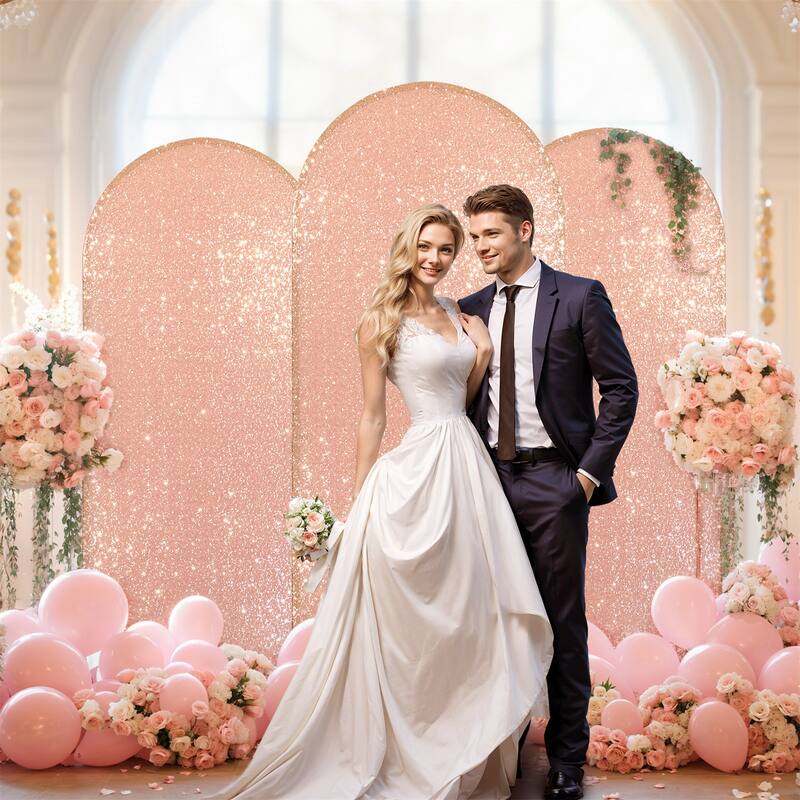 1 pack Bling Arch Backdrop Cover, Sequin Wedding Arch Stand Cover with Round Sequins, Zipper Design Banquet Backdrop Cover