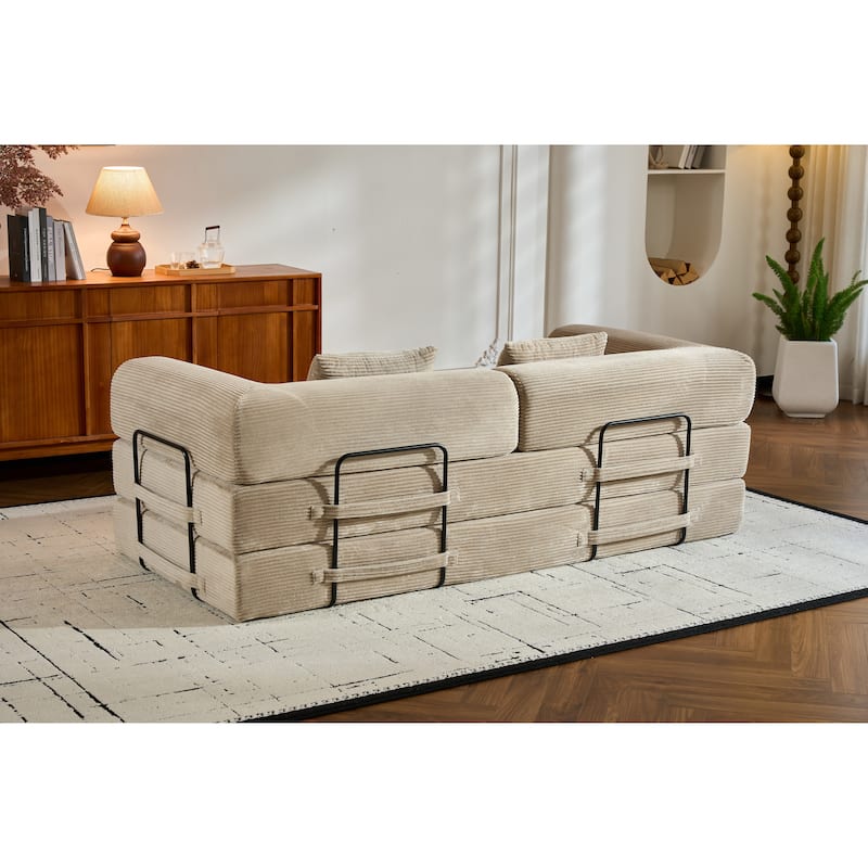 Convertible Sleeper Sofa Bed with Pillow, Corduroy Folding Mattress Couch with Fixed-Shape Frame, Floor Lounge Loveseat Sofa