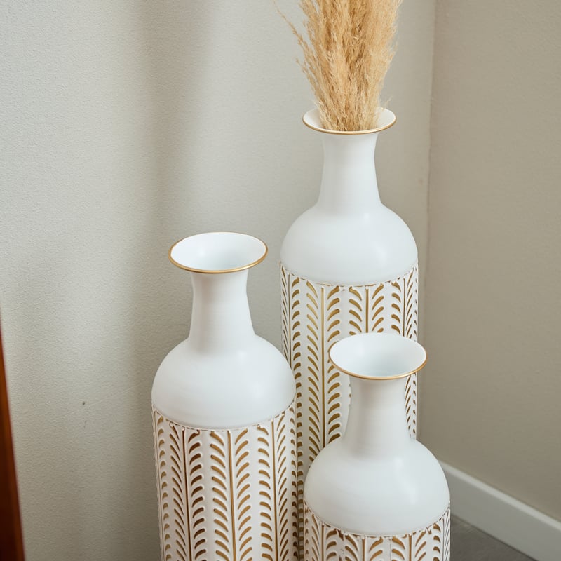 Floor metal vase modern style decoration home white metal vase 3-piece set gorgeous home decoration large glazed metal vase