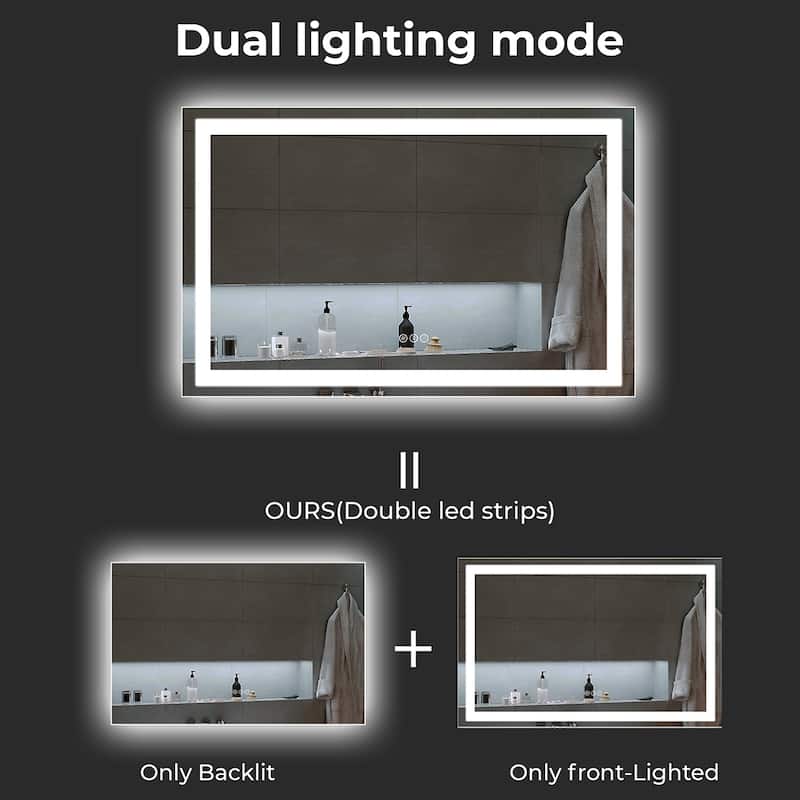 LED Bathroom Mirror with Lights 60x36, Lighted Vanity Mirror Wall Mounted with Front and Backlit - White