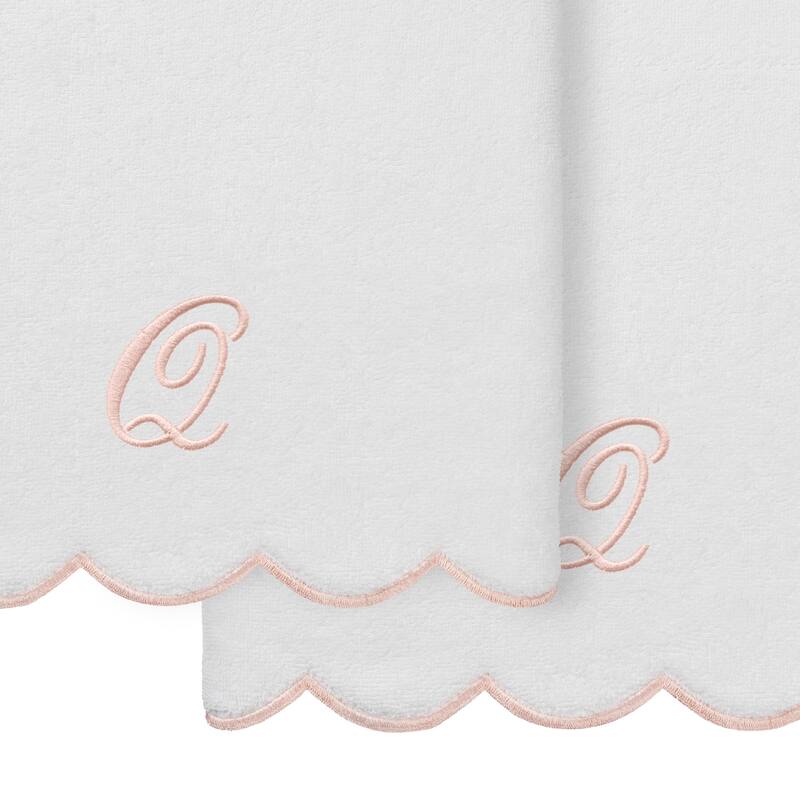 Authentic Hotel and Spa 100% Turkish Cotton Pink ADORNIA Scallop Personalized 2 Piece Bath Towel Set - 2 Bath Towels