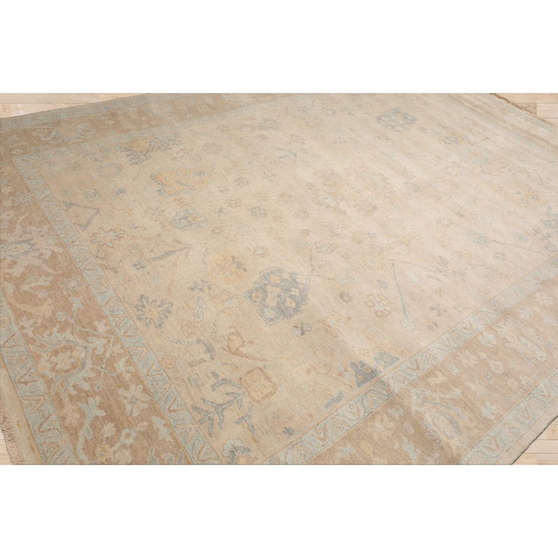 Multi Size Hand Knotted Beige Oushak Wool Area Rug Stone Wash Oriental