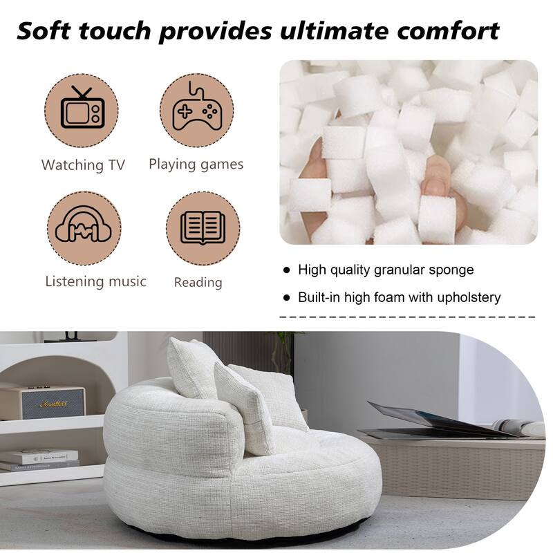 Chenille Upholstered Durable Comfort Lounger High Back Bean Bag Lazy Sofa With Three Pillows