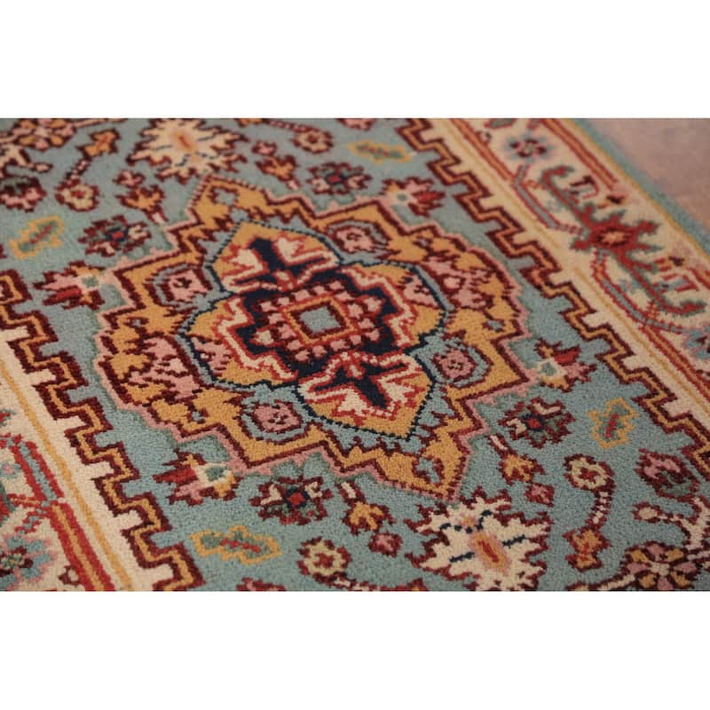 Light Blue Heriz Serapi Indian Runner Rug Hand-Knotted Wool Carpet - 2'5"x 8'0"