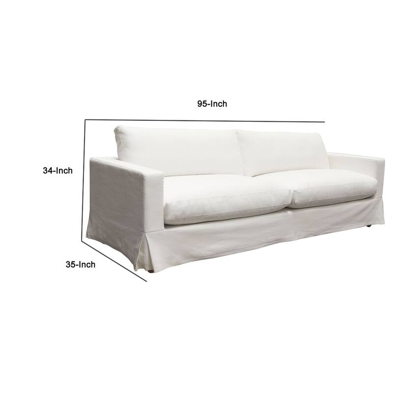 Aiza Sofa, 94 Inch, Feather Down Seating, White, Linen Cover