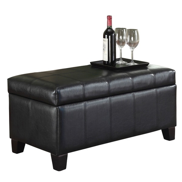 36" Black Transitional Rectangular Upholstered Storage Ottoman - N/A