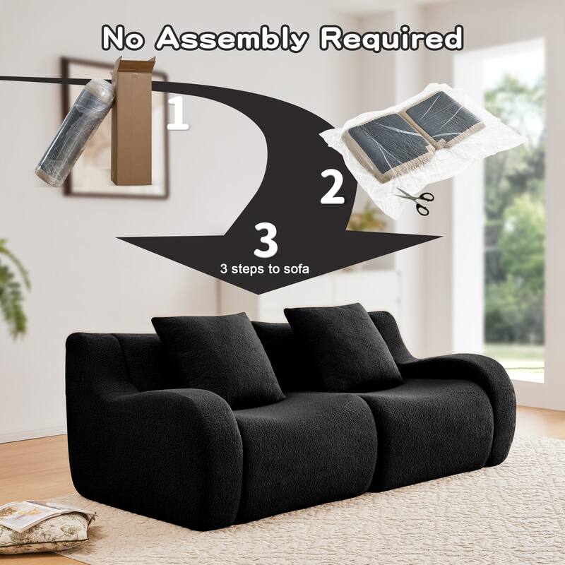 Soft Teddy Fabric Boneless Sofa, No Assembly Required Streamlined Design, Anti-Slip Design, 32D High Density Sponge
